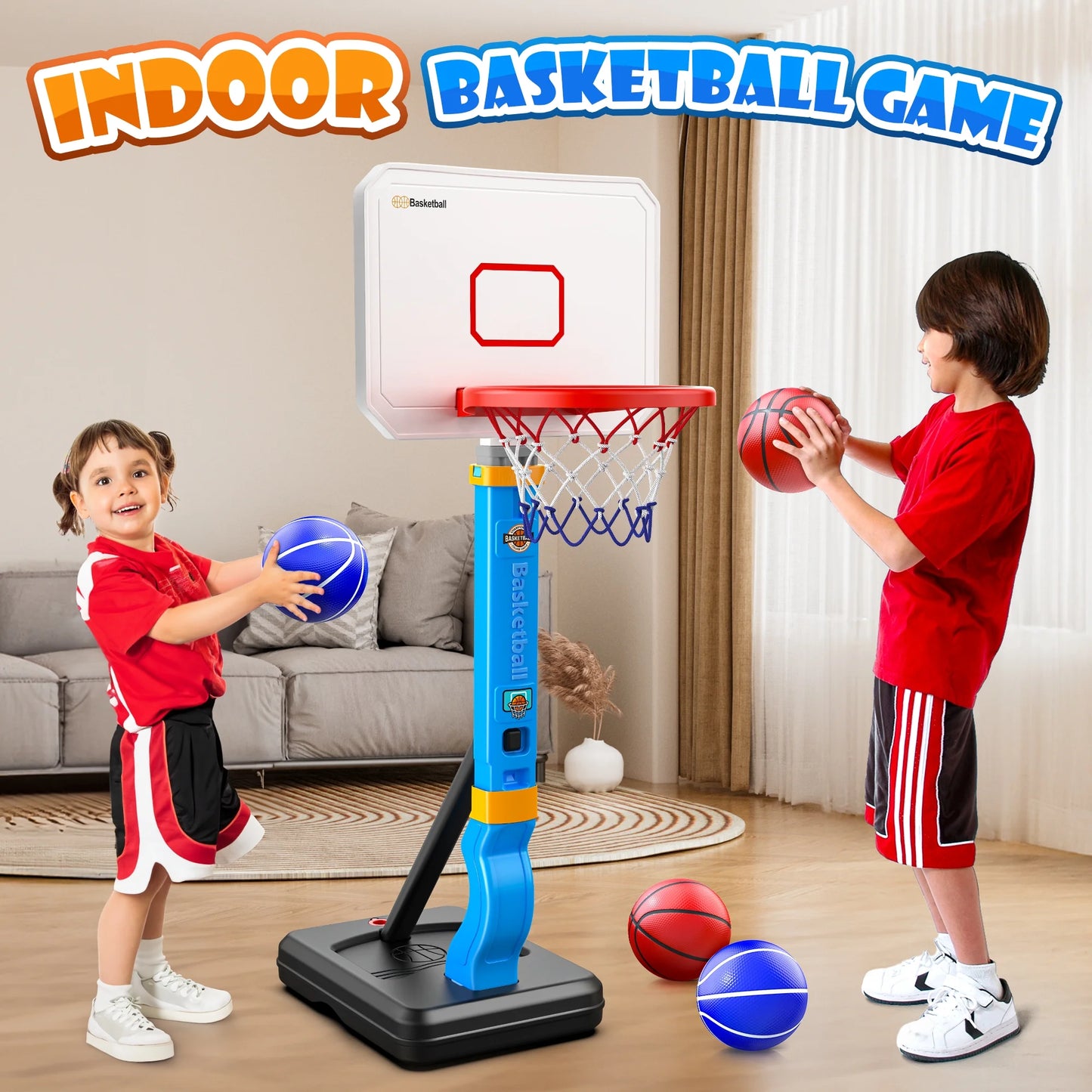 Pool Basketball Hoop, Height Adjustable Toddlers Basketball Hoop with 4 Balls, Indoor Outdoor, Basketball Summer Toys Gifts for 2 3 4 5 6 7 8 Years Old Boys Girls