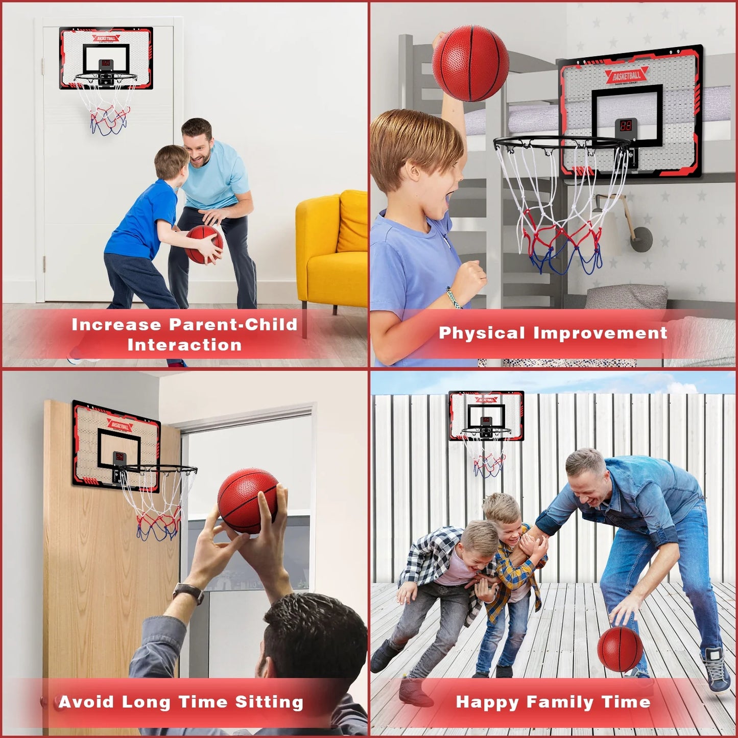 Indoor Basketball Hoop for Kids, Indoor over the Door Basketball Hoops, LED Light Mini Basketball Goals with 2 Balls & Electronic Scoreboard, Christmas Toys Gifts for 5 6 7 8 9 10-12+ Year Old Boys