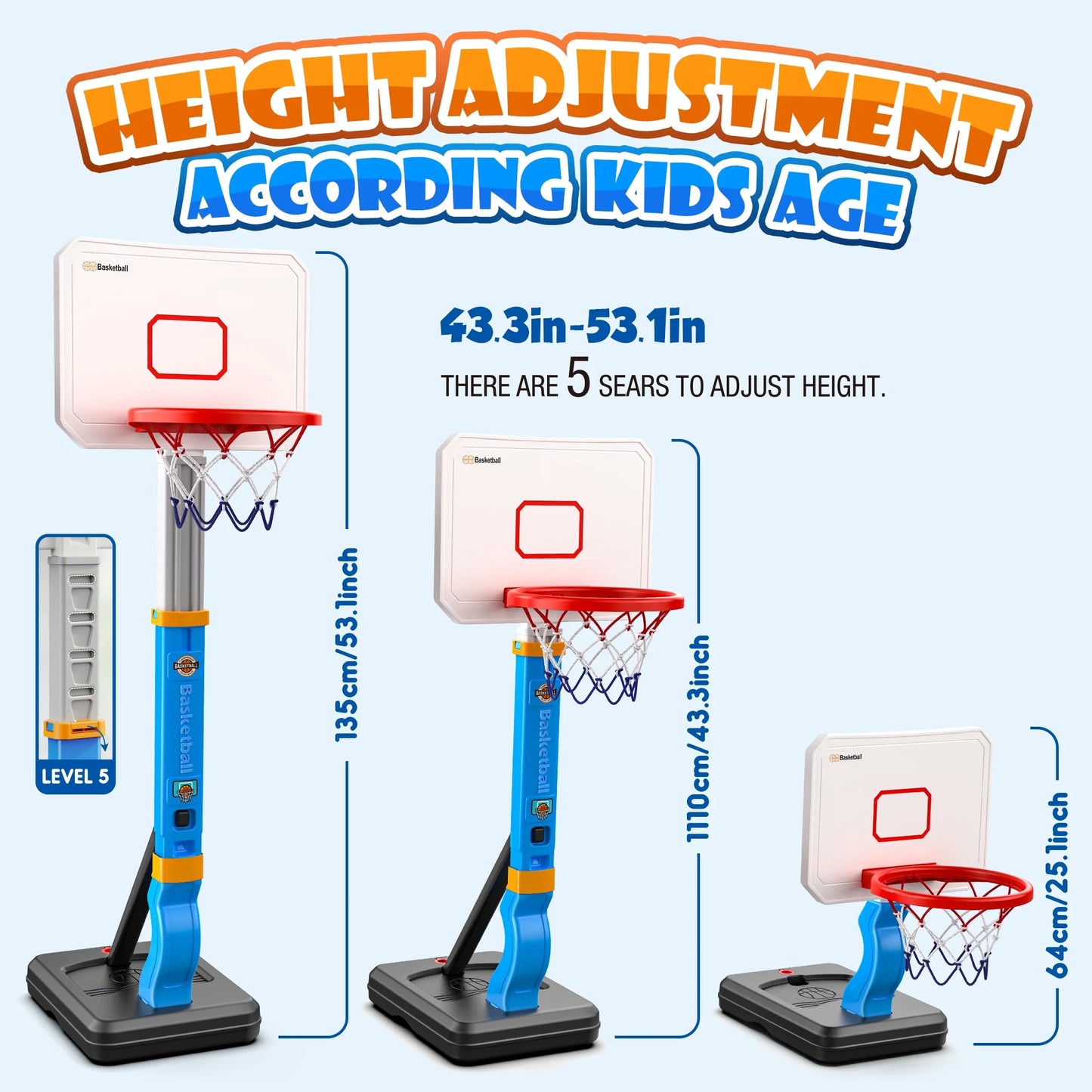 Pool Basketball Hoop, Height Adjustable Toddlers Basketball Hoop with 4 Balls, Indoor Outdoor, Basketball Summer Toys Gifts for 2 3 4 5 6 7 8 Years Old Boys Girls