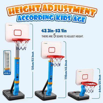 Pool Basketball Hoop, Height Adjustable Toddlers Basketball Hoop with 4 Balls, Indoor Outdoor, Basketball Summer Toys Gifts for 2 3 4 5 6 7 8 Years Old Boys Girls