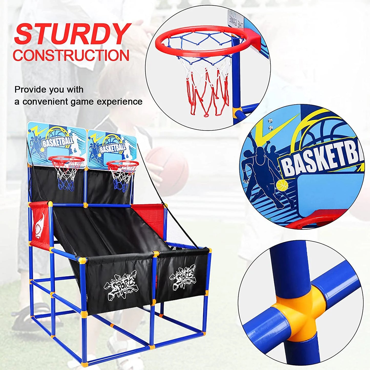 Basketball Goal for Kids, Outdoor Indoor Basketball Hoop Arcade Game with 6 Balls with Pump, Basketball Shooting System for Toddlers and Children, Sports Toys for 3-6 Year Old Boys Girls Gifts