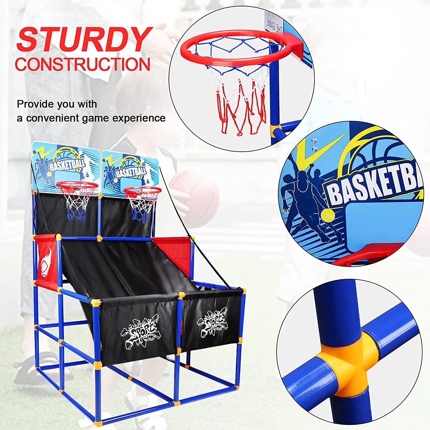 Basketball Goal for Kids, Outdoor Indoor Basketball Hoop Arcade Game with 6 Balls with Pump, Basketball Shooting System for Toddlers and Children, Sports Toys for 3-6 Year Old Boys Girls Gifts