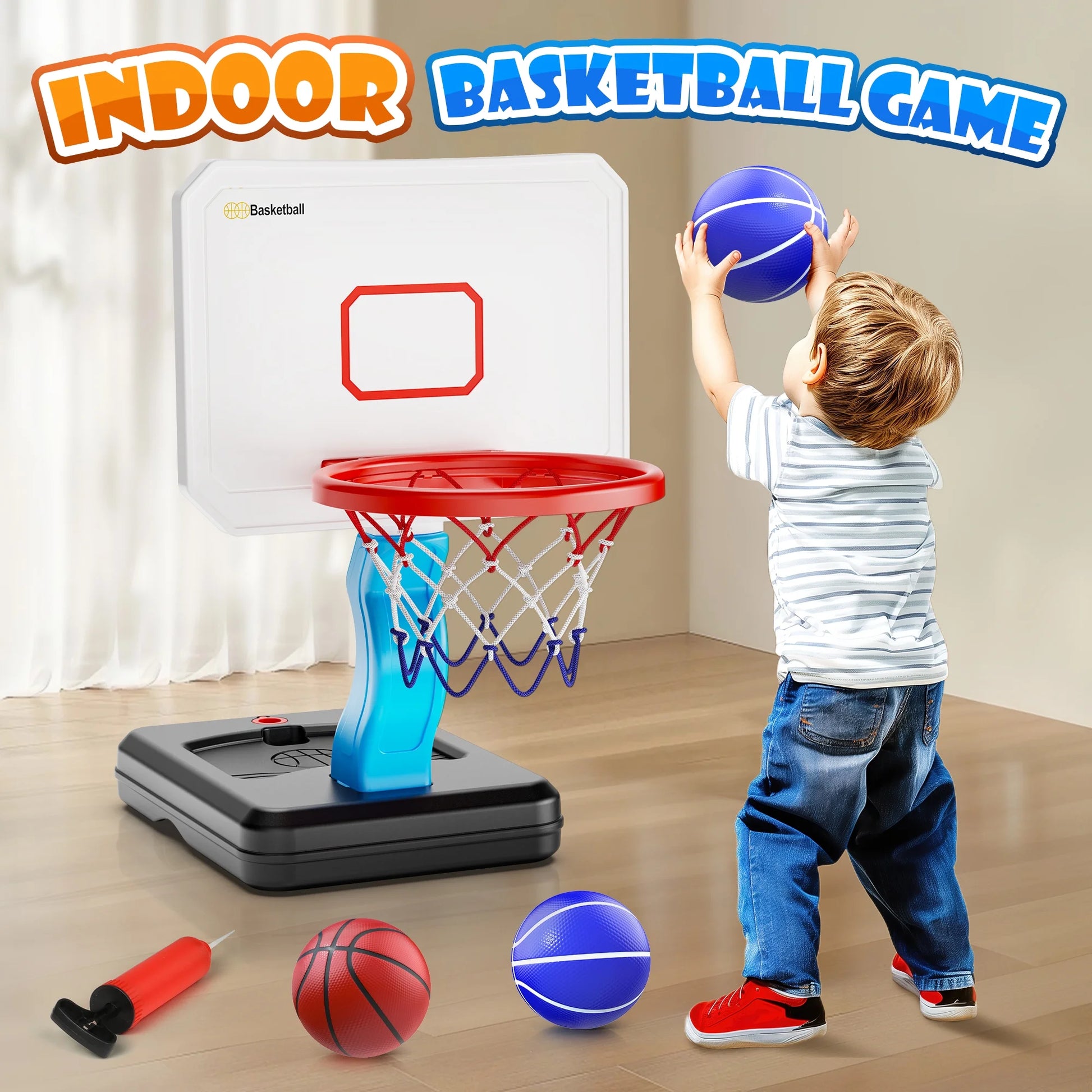 Pool Basketball Hoop, Height Adjustable Toddlers Basketball Hoop with 4 Balls, Indoor Outdoor, Basketball Summer Toys Gifts for 2 3 4 5 6 7 8 Years Old Boys Girls