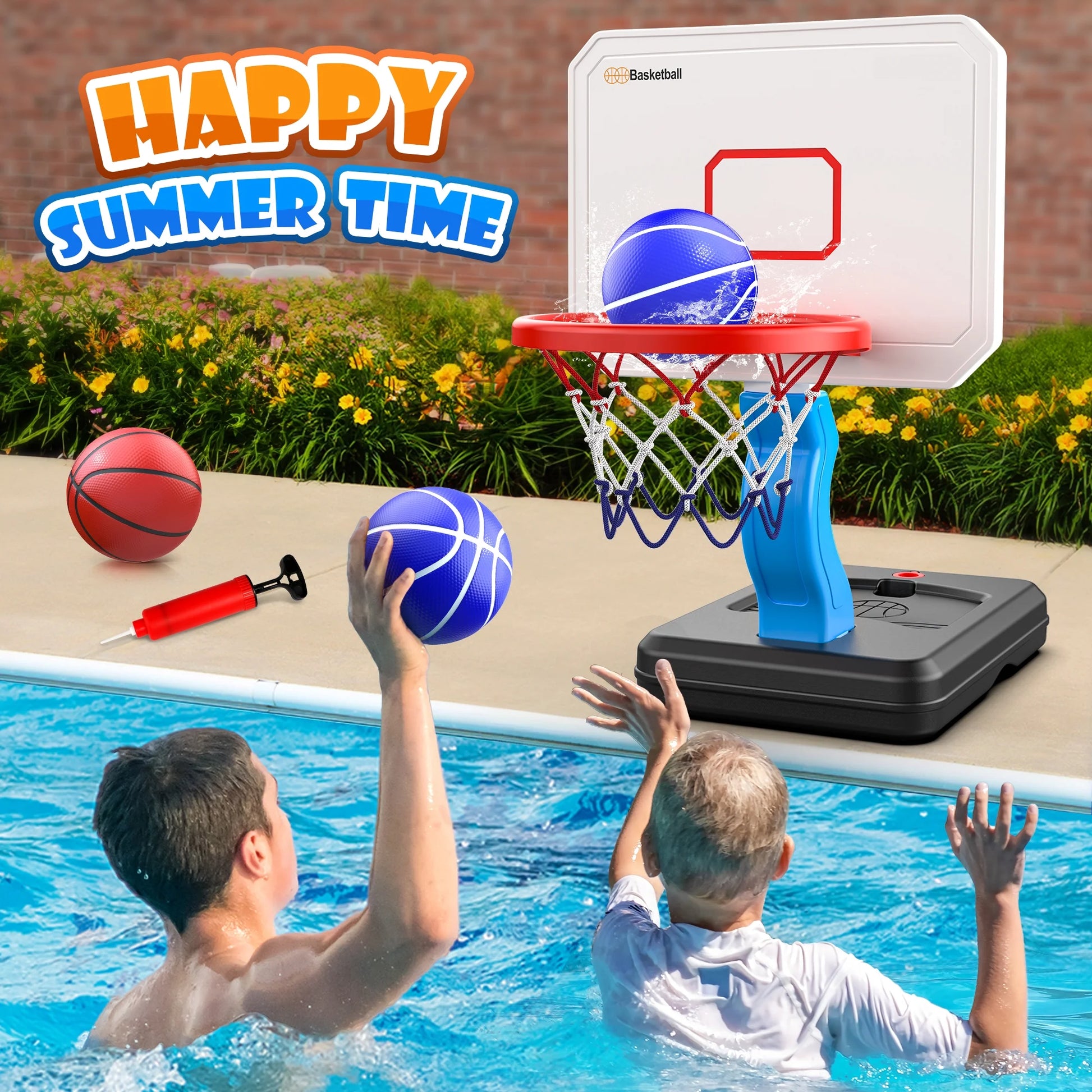 Pool Basketball Hoop, Height Adjustable Toddlers Basketball Hoop with 4 Balls, Indoor Outdoor, Basketball Summer Toys Gifts for 2 3 4 5 6 7 8 Years Old Boys Girls