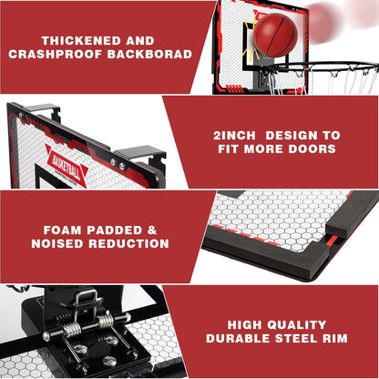 Indoor Basketball Hoop for Kids, Indoor over the Door Basketball Hoops, LED Light Mini Basketball Goals with 2 Balls & Electronic Scoreboard, Christmas Toys Gifts for 5 6 7 8 9 10-12+ Year Old Boys