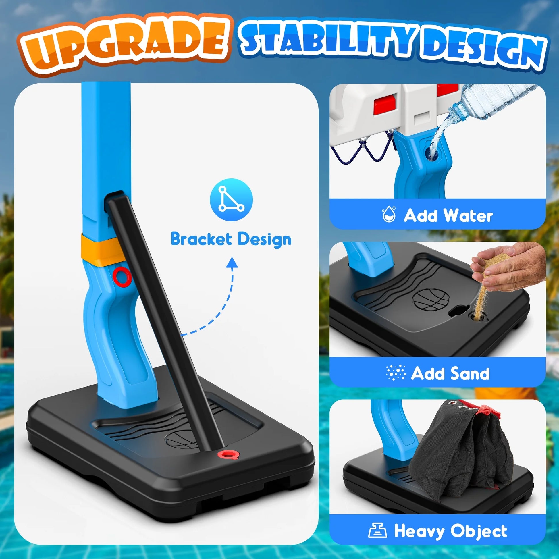 Pool Basketball Hoop, Height Adjustable Toddlers Basketball Hoop with 4 Balls, Indoor Outdoor, Basketball Summer Toys Gifts for 2 3 4 5 6 7 8 Years Old Boys Girls